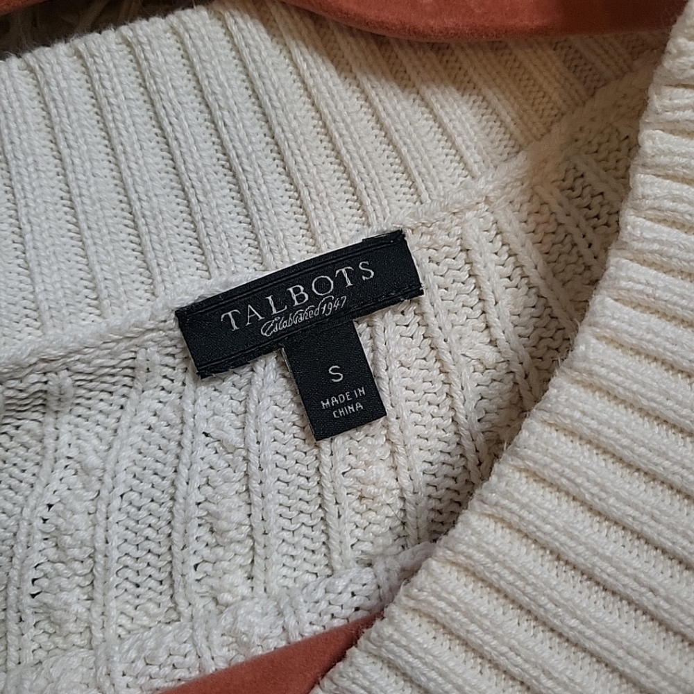 Talbots Cable Knit Sweater Top Ivory Off White Cream Classic Preppy Size Small S - Picture 6 of 9